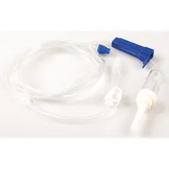 Sterile PVC IV administration set with a 60-drop drip rate for gravity-fed infusion of intravenous fluids. Suitable for clinical use in hospitals and healthcare facilities.