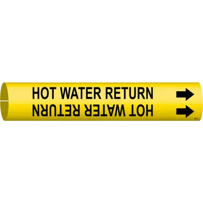 BRADY Pipe Marker: Hot Water Return, Yellow, Black, Fits 1 1/2 to 2 3/8 in Pipe O.D. - Hot Water Return Snap-On Pipe Markers