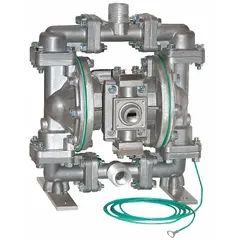 This natural gas-operated double diaphragm pump features a 316 stainless steel housing for handling corrosive or abrasive fluids. With 1/2 in NPT connections, it delivers up to 15 gpm and a maximum head of 231 ft. Suitable for low-to-medium volume transfer applications in industrial settings.