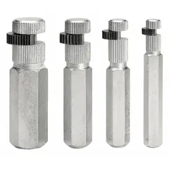 This pipe extractor set is used to remove broken or damaged pipe fittings, nipples, and plugs from inside pipes. The set includes tools for pipe sizes 3/8 in, 1/2 in, 3/4 in, and 1 in. Tool length is 3 3/4 in.