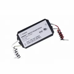 This 96 W driver converts 120V AC input to 24V DC output for powering tape and linear LED lighting systems. It is rated for dry locations and measures 4 3/8 inches in length. Suitable for indoor installations requiring dimming control.