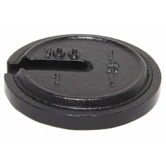 This Class 7 slotted calibration weight has a nominal mass of 1 lb and is constructed from cast iron. It is used to verify and adjust the accuracy of industrial scales and balances requiring a 1 lb standard.