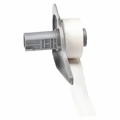 Continuous vinyl label roll measuring 5/16 in by 30 ft in white, with a removable and repositionable adhesive. Designed for on-demand printing of custom-length identification labels in industrial settings. Compatible with the BMP71 printer series.