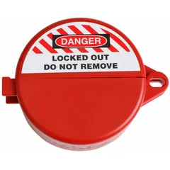 This cylinder cover ball valve lockout is designed for T-handle handle types. It fits pipe sizes from 1/2 in to 1 in. Used in lockout/tagout procedures to secure ball valves during maintenance.