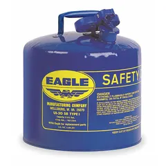 Type I safety can for handling and storing kerosene. Constructed of powder-coated steel in blue with a 5-gallon capacity. Suitable for industrial environments where flammable liquids are used.