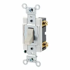 Single-pole maintained toggle switch rated 20 A at 120/277V AC. Non-illuminated with a Light Almond finish. Suitable for on/off control of lighting or other loads in commercial and industrial circuits requiring a 20 A capacity.
