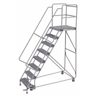 TRI-ARC Rolling Ladder: 6.7 ft Platform Ht, Assembled, Aluminum, Wt-Actuated, Serrated (MPN WLAR108245-D5)