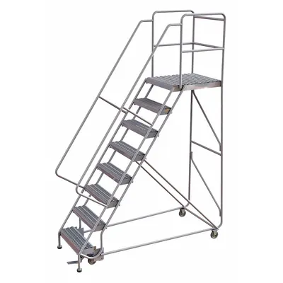 TRI-ARC Rolling Ladder: 6.7 ft Platform Ht, Assembled, Aluminum, Wt-Actuated - Aluminum Weight-Actuated Ladders