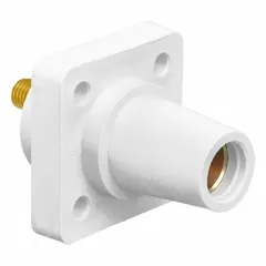 Female receptacle with straight taper nose mating and threaded stud termination. Rated 400 A. White housing. Suitable for high-current industrial power distribution in data centers, manufacturing plants, and temporary power applications.