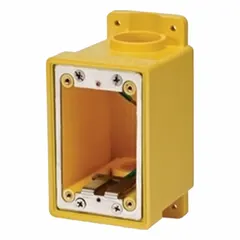 Rectangular 1-gang electrical box made of stainless steel. Measures 3-1/8 inches deep and 3-1/8 inches wide. Designed without clamps or bracket for use in standard device mounting applications.