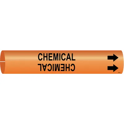 BRADY Pipe Marker: Chemical, Orange, Black, Fits 3/4 to 1 3/8 in Pipe O.D., 1 Pipe Markers - Chemical Snap-On Pipe Markers