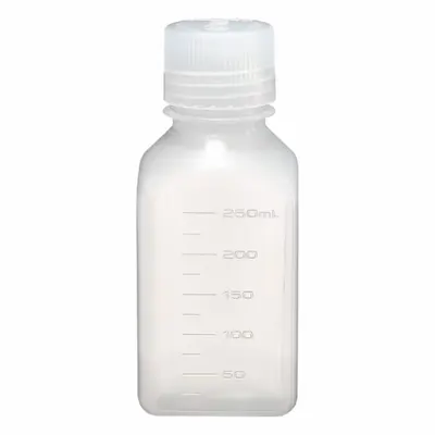 NALGENE Graduated Bottle: 250 mL, 8 fl oz, PPCO, Natural, 38-430 mm Screw Closure Size - PPCO Rectangular Lab Bottles