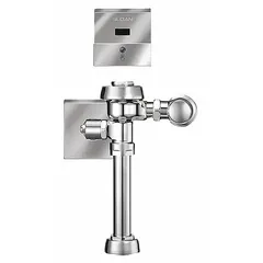 Electric automatic flush valve for commercial toilets. Features sensor-activated operation, 1.28 gallons per flush, top spud location, and 11-1/2 inch rough-in. Suitable for high-traffic restroom installations requiring touch-free flushing.