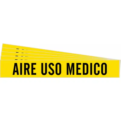 BRADY Pipe Marker: Aire Uso Medico, Yellow, Black, Fits 2 1/2 to 7 7/8 in Pipe O.D. - Aire Uso Medico Adhesive Pipe Markers