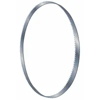 Stainless steel blade set for standard-depth portable band saws (32-7/8" to 35-3/8"). Three blades per pack with 14/18 variable tooth pitch, 1/2 in width, and 0.02 in thickness. Suitable for cutting solid stock in metal fabrication and maintenance tasks
