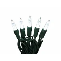 LED Holiday String Lights: PC Bullet Shape, 25 ft Lg, White, 50 LEDs, 5.2 W, 120 V AC