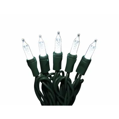 LED Holiday String Lights: PC Bullet Shape, 25 ft Lg, White, 50 LEDs, 5.2 W - Bullet-Shaped Lights