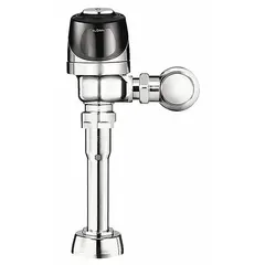 Battery-powered infrared sensor urinal flush valve with 1 gallon per flush rating. Features top spud location and 11-1/2 inch rough-in. Designed for automatic, touch-free operation in commercial restroom applications.