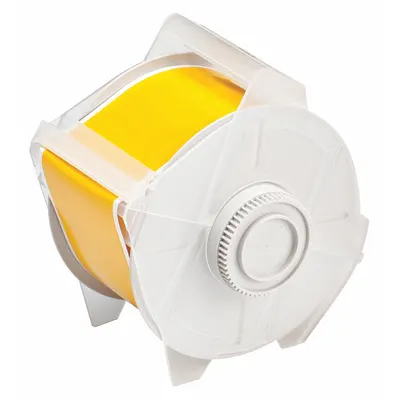BRADY Continuous Label Stock: 2 1/4 in x 100 ft, Vinyl, Yellow (Gloss) - Brady Thermal Transfer Continuous Label Rolls