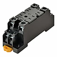 The OMRON PYFZ-08-E is an 8-pin K-type socket for relays, supporting both DIN-rail and surface mounting. It provides a secure connection point for relay wiring in control panels and automation systems.
