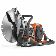 Cordless handheld concrete saw for wet/dry cutting. Accepts 14.2 in blade, maximum cutting depth 5 7/10 in. Supplied as bare tool (battery and charger not included). Suitable for cutting concrete, masonry, and pipe in construction, demolition, and rescue operations.
