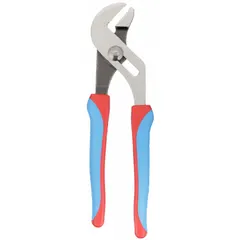 Flat-jaw tongue and groove pliers with serrated groove joint. Overall length 9 1/2 in, maximum jaw opening 1 1/2 in. Used for gripping, turning, and clamping nuts, bolts, pipes, and fittings in plumbing, HVAC, and general maintenance.