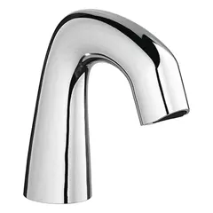 This single-post sensor bathroom faucet from the EQ Curved series is constructed of cast brass with a polished chrome finish. It includes mounting hardware for installation. Typical applications include commercial and institutional restrooms where touch-free operation is desired.