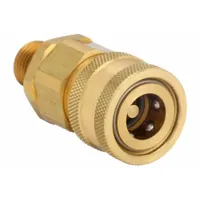 Brass hydraulic quick-connect coupling body with 3/8"-18 thread size, rated for maximum flow rate of 132.48 lpm. Features a nitrile seal for fluid power applications in industrial machinery and mobile equipment