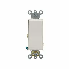 This LEVITON rocker wall switch is a single-pole/single-throw momentary type in ivory. Rated for 24V AC/DC at 3 A, it is non-illuminated. Suitable for low-voltage control circuits such as lighting or relay panels where momentary switching is required.