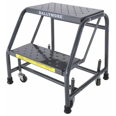 BALLYMORE Step Stool: 1.6 ft Overall Ht, 450 lb Load Cap, 2 Steps, Steel - Rolling Step Stools
