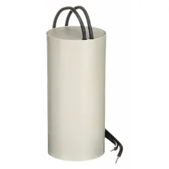 Dry-film capacitor rated 24 µF at 400V AC, with a 1 3/4 in overall diameter. Used in HID lighting systems for power factor correction and voltage stabilization.