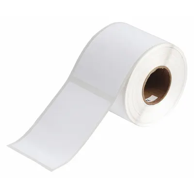 BRADY Pre-Cut Label Stock Roll: 4 21/64 in x 2 61/64 in, Acrylic, Permanent Adhesive - Brady Inkjet Precut Label Rolls