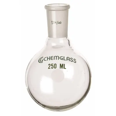 CHEMGLASS Boiling Flask: 25 mL, Colorless, Round, A - Glass Boiling Flasks