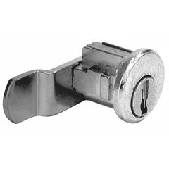 Keyed cam lock with keyed-different configuration, ensuring each lock has a unique key code. Constructed from zinc die-cast with a nickel finish. Suitable for securing cabinets, lockers, panels, and enclosures in industrial, commercial, and institutional settings.