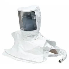 Universal-size double bib hood for supplied air respirator (SAR) systems. Includes suspension assembly. Designed for use with breathing tubes and hoods in industrial respiratory protection applications where breathable air is supplied via hose.