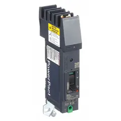 1-pole BGA series molded case circuit breaker rated 15 A at 240V AC with a maximum interrupting rating of 100kA at 240V AC. Features fixed instantaneous trip, I-Line ON End terminal connection, and Phase Connection A. Suitable for branch circuit protection in panelboards and switchboards.