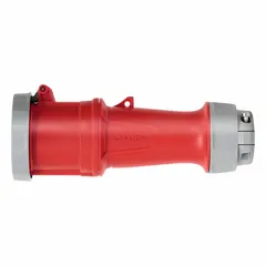 This LEVITON pin and sleeve connector is rated for 480V AC, 100 A, three-phase, 3-pole, 4-wire applications with IEC grounding. Designed for washdown environments, it provides a weather-resistant power connection suitable for industrial power distribution in wet or washdown locations.