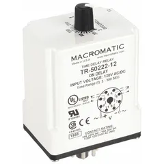 Socket-mounted time delay relay for industrial control panels, rated 10 A at 120V AC/DC. Features 8 pins/terminals for single-function timing applications such as sequencing or delaying electrical operations in automation equipment.