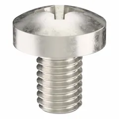 Pan head machine screws for fastening components into tapped holes or with nuts in machinery, electrical enclosures, and equipment. Made of 18-8 stainless steel with plain finish, Phillips drive, and #4 drive size. Thread size M8x1.25, length 12 mm. Pack of 10.