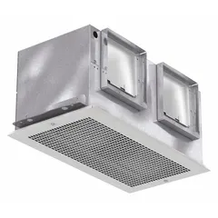 This ceiling-mounted bathroom exhaust fan operates on 115V AC at a single speed, delivering up to 762 cfm with a sound level of 7 sones. It includes a backdraft damper and features adjustable brackets for mounting. The fan has a rectangular duct shape and does not include a heater or sensor. Suitable for removing moisture, odors, and airborne contaminants in large residential or commercial bathrooms.