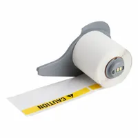 Pre-Cut Label Stock Roll: Caution, 1 29/32 in x 4 in, 4 in x 1 29/32 in, Vinyl, Black/White/Yellow (MPN M7-38-595-CAUTION)