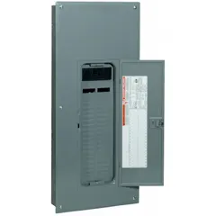 150 A main circuit breaker load center for 120/240V AC, 1-phase systems. Provides 42 spaces for branch circuits with a 22 kA short circuit current rating. Indoor enclosure includes a combination flush/surface cover. Plug-on neutral design with no tandem breaker allowance.