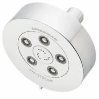 Fixed showerhead with multi-pattern spray, constructed from brass and plastic. Delivers a flow rate of 2.5 gpm. Suitable for use in residential or commercial shower installations