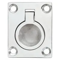 SUGATSUNE Recessed Folding Pull Handle: Unthreaded Holes, Stainless Steel, Silver, Ring, 0.591 in (MPN 26900)