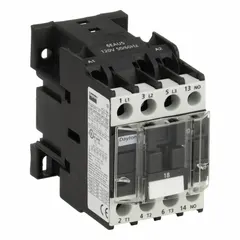 This non-reversing IEC contactor from Dayton features three poles and three normally open contacts, rated for 18 A with a 120V AC coil. It is used for switching electrical loads in motor control and automation applications, such as controlling motors, lighting, and heating systems. No integrated surge suppression is included.