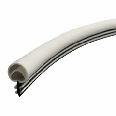Kerf-insert weatherstripping for sealing gaps around doors. Measures 81 inches in length and height, 1/2 inch in width, with a vinyl flange material. Used in residential and light commercial buildings to block drafts, dust, and moisture.