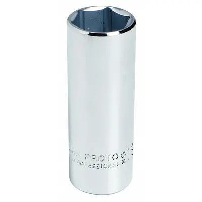 PROTO Socket: SAE, 1/2 in Drive Size, 7/16 in Socket Size, 6-Point, Deep, Chrome - 1/2" Drive Hand Sockets