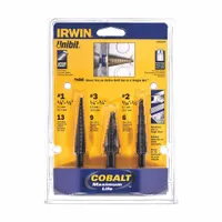 IRWIN Step Drill Bit Set: 3 Pc, 1/8" to 3/4", Black Oxide Cobalt, 135° Point (MPN 10502cb)