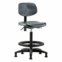 This armless polyurethane lab chair features a nylon base and foot support. Back tilt adjusts 10.5° forward to 13.5° backward; seat tilt adjusts 8° forward to 3° backward. Height range is 23 1/4 to 33 1/4 inches. Not ESD safe. Suitable for laboratory and industrial workstations