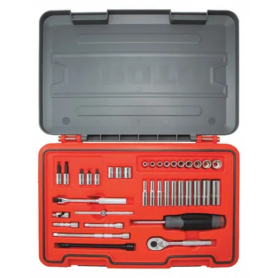 PROTO Socket Set: 1/4 in Drive, 37 Piece, SAE - SAE Socket Sets with Drive Tools